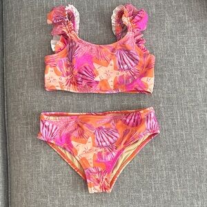 Crewcuts Pink & Orange Seashell Ruffle Two-Piece Swim Set